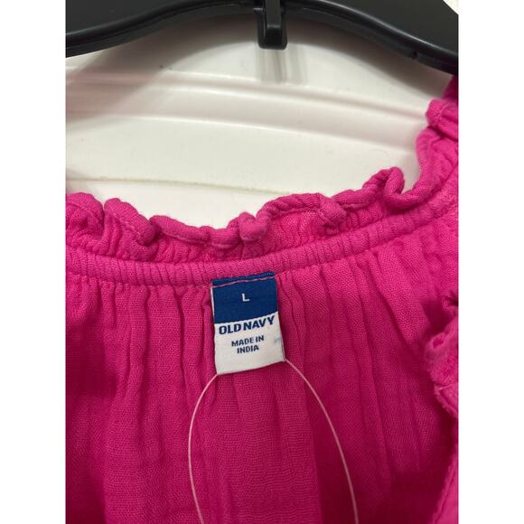 Old Navy Bright Pink Cotton Gauze Midi Swing Dress L Summer Boho Beachy NWT - Picture 10 of 13